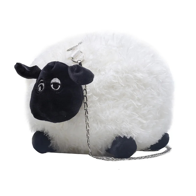Cute fluffy soft sheepskin bag womens cartoon sling bag fluffy animal cross body bag shoulder bag fur soft stripe bag 250120