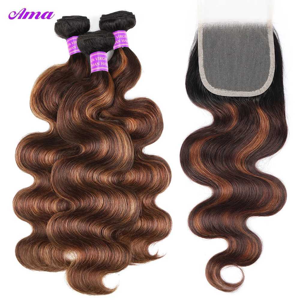 FB 30 Brown Highlight Bundles With Clo Ombred Body Wave Bundles With Clo 1b 4/30 Colored Human Hair Bundles With CloXJ250120