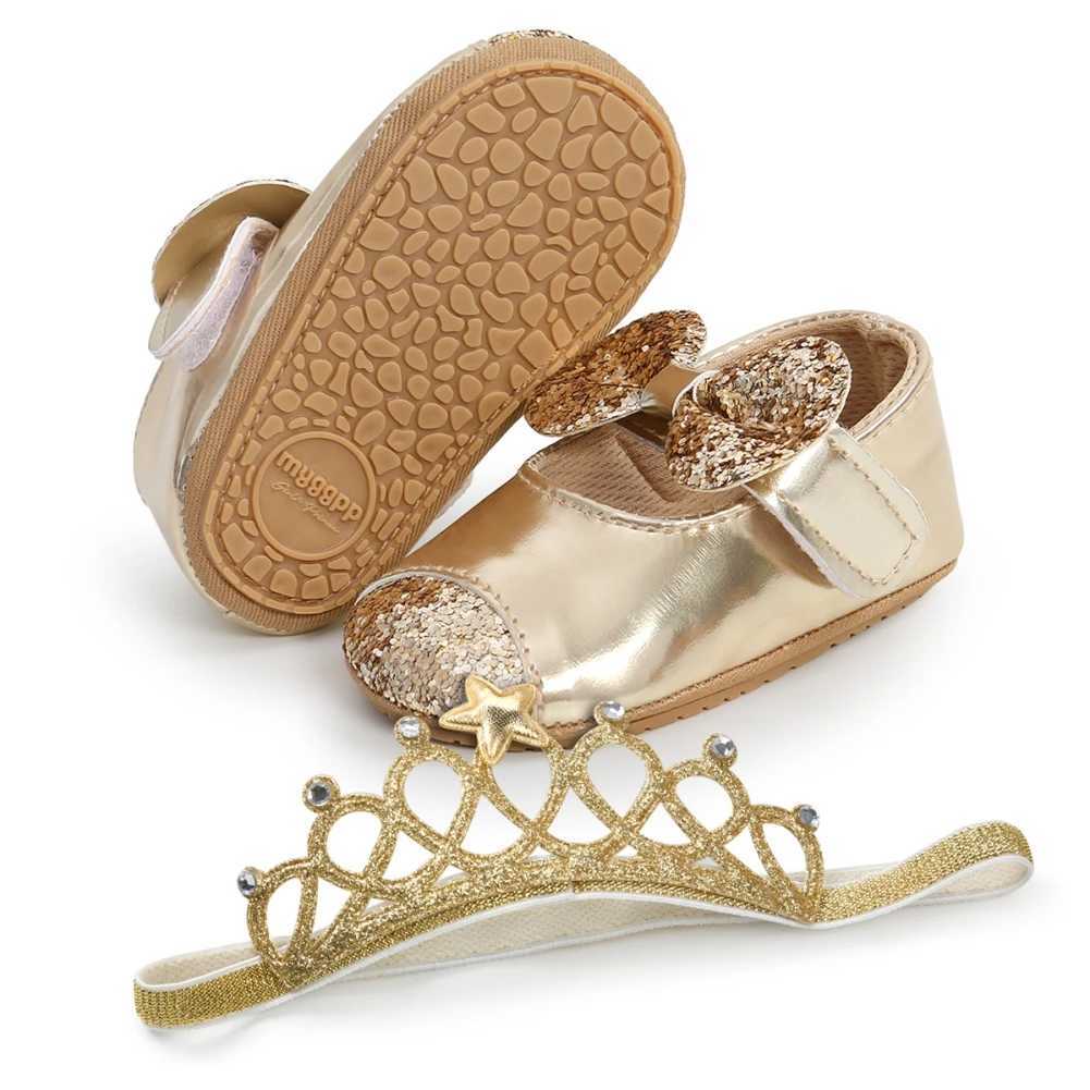 Baywell Baby Girl Shoes + Hair Band Infant Toddler Fashion PU Sequins Bowknot Non-slip Princess First Walker Baptism Shoes X250129