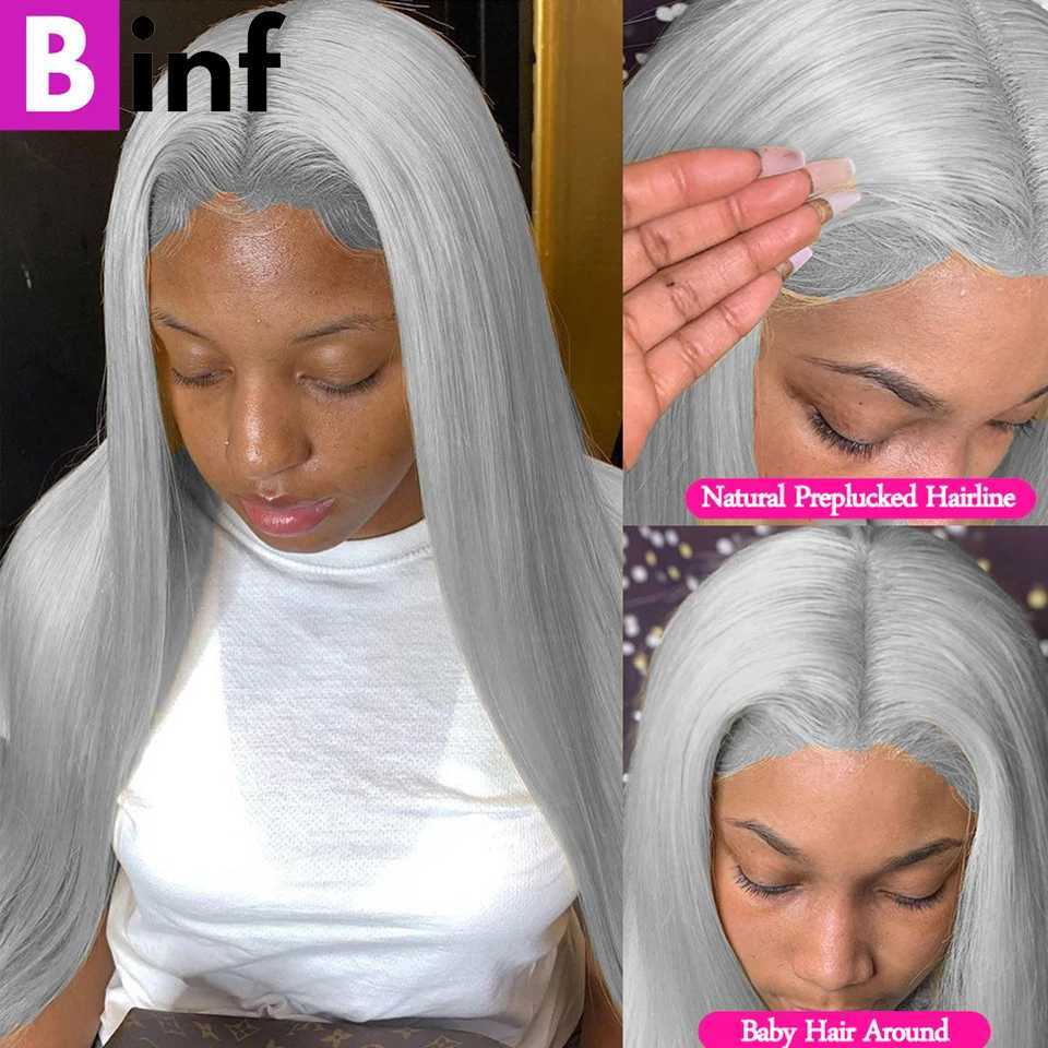10-30 Colored Sliver Grey Straight Human Hair Bundles With Clo Frontal 100% Unprocessed Virgin 3/4 Bundles With CloXJ250120