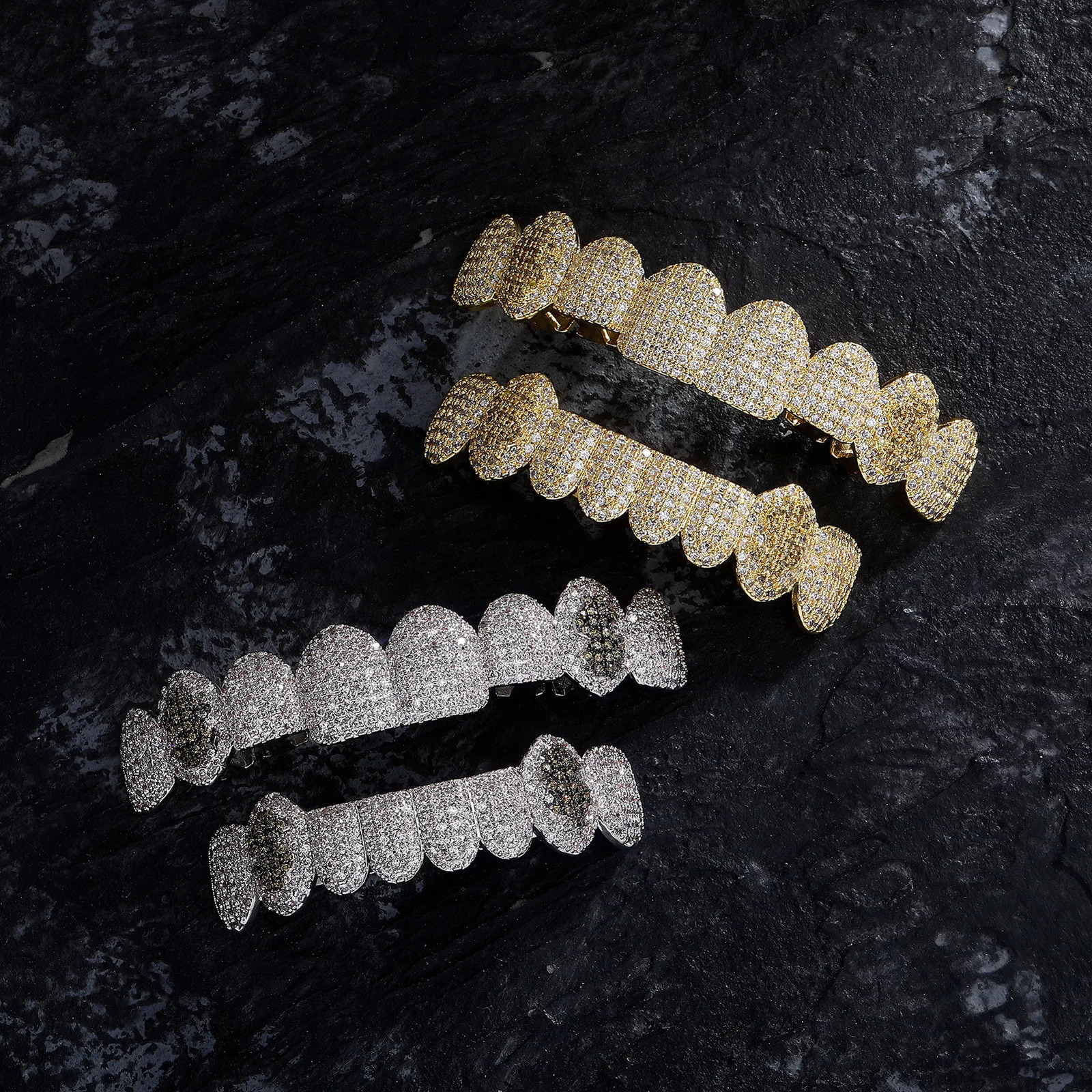 Hip Hop 8/8 Full CZ Teeth Caps Cubic Square Zircon Iced Out Micro Pave Top Bottom Charm Grills Set For Men Women Jewelry 250118