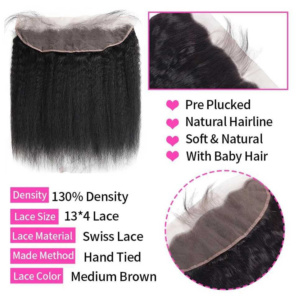 Kinky Straight Hair Bundles With Frontal Natural Human Hair Bundles With Clo Brazilian Hair Weave Bundles With Lace FrontalXJ250120