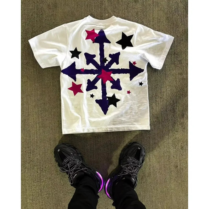 Street fashion trend men patterned printed Tshirt versatile Y2k Harajuku loose couple short sleeved oversized t shirt 250122
