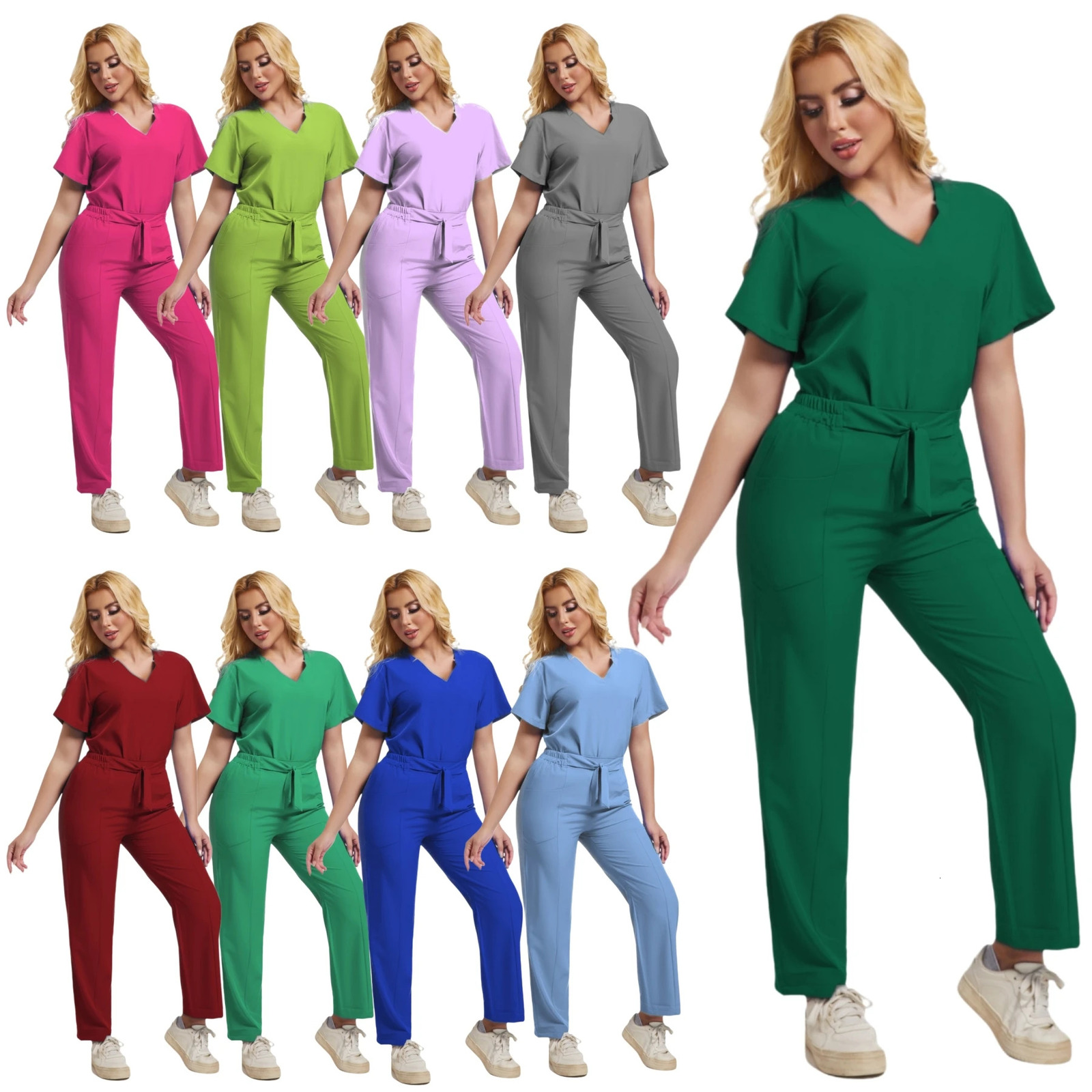 Multicolor Surgery Uniform Short Sleeve Top Pocket Pant Nursing Uniform Pet Shop Workwear Doctor Nurse Clothes Scrub Set 250122