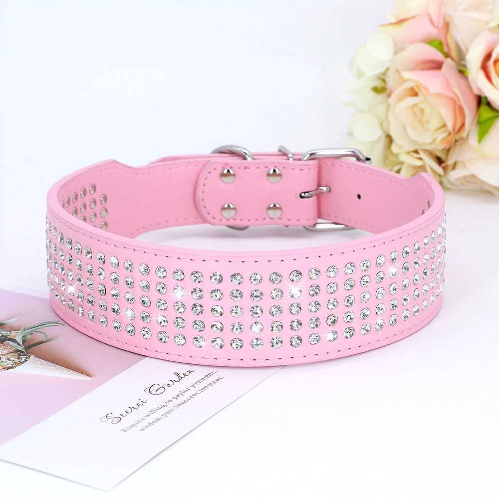 Rhinestone Wide Dog Collar Sparkly Crystal Large Dog Collars Diamonds PU Leather Collars for Small Medium Large Dogs 5cm Width X250129