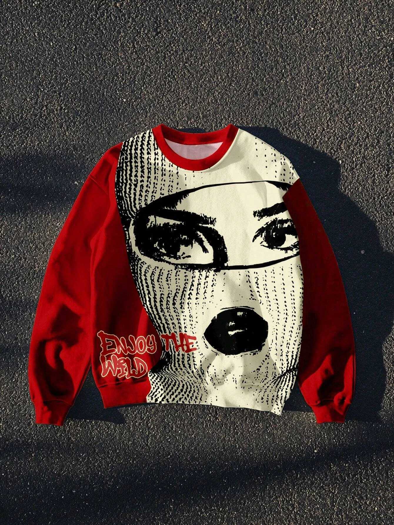 3D Mask Womens Printed Mens High Street Sweatshirt Long Sleeve Hoodie Y2k Hip Hop Mens Round Neck Casual Sweatshirt Mens Clothing X250129