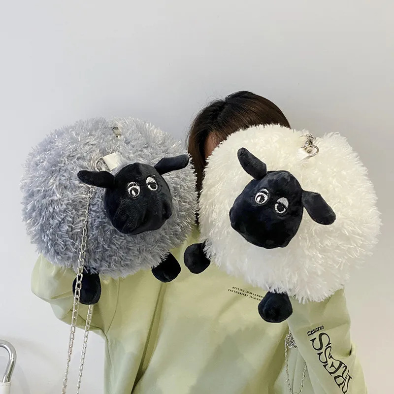 Cute fluffy soft sheepskin bag womens cartoon sling bag fluffy animal cross body bag shoulder bag fur soft stripe bag 250120