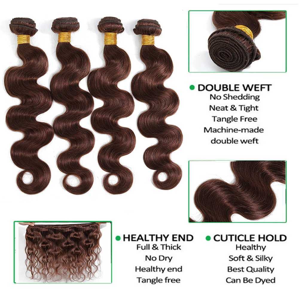 Brown Human Hair Bundles With Clo Colored Brazilian Body Wave 3/4 Bundles With HD Lace Frontal Clo Extensions For WomenXJ250120
