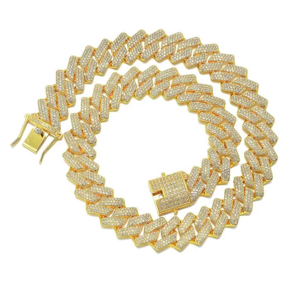 20mm Width Big Solid Metal Dog Chain Collar Diamond Shiny Cuban Link Necklace Cat Pet Crystal Jewelry 2tone Color X250129