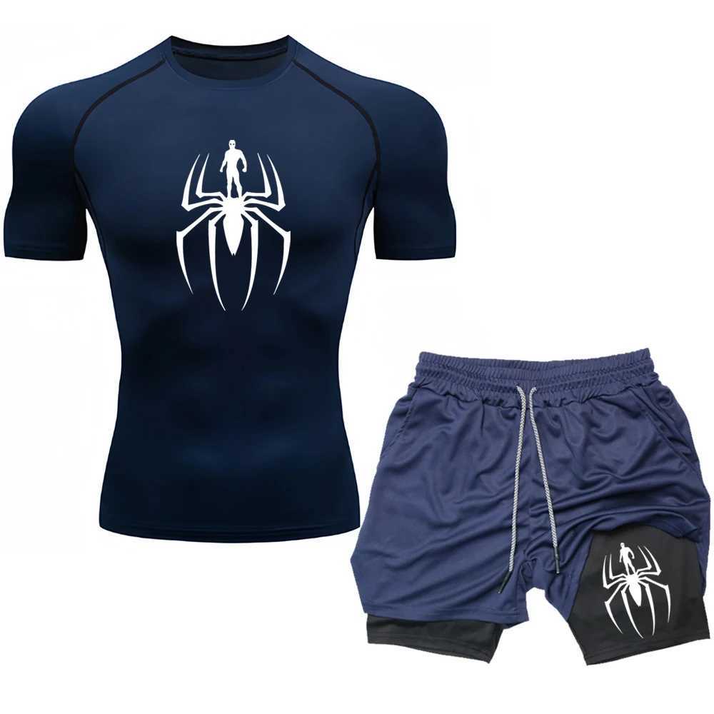 Mens Compression Training Sportswear Sports Fitness Quick-drying Tight Short-sleeved Anime Double-layer Shorts Summer Suit S-3XL X250129