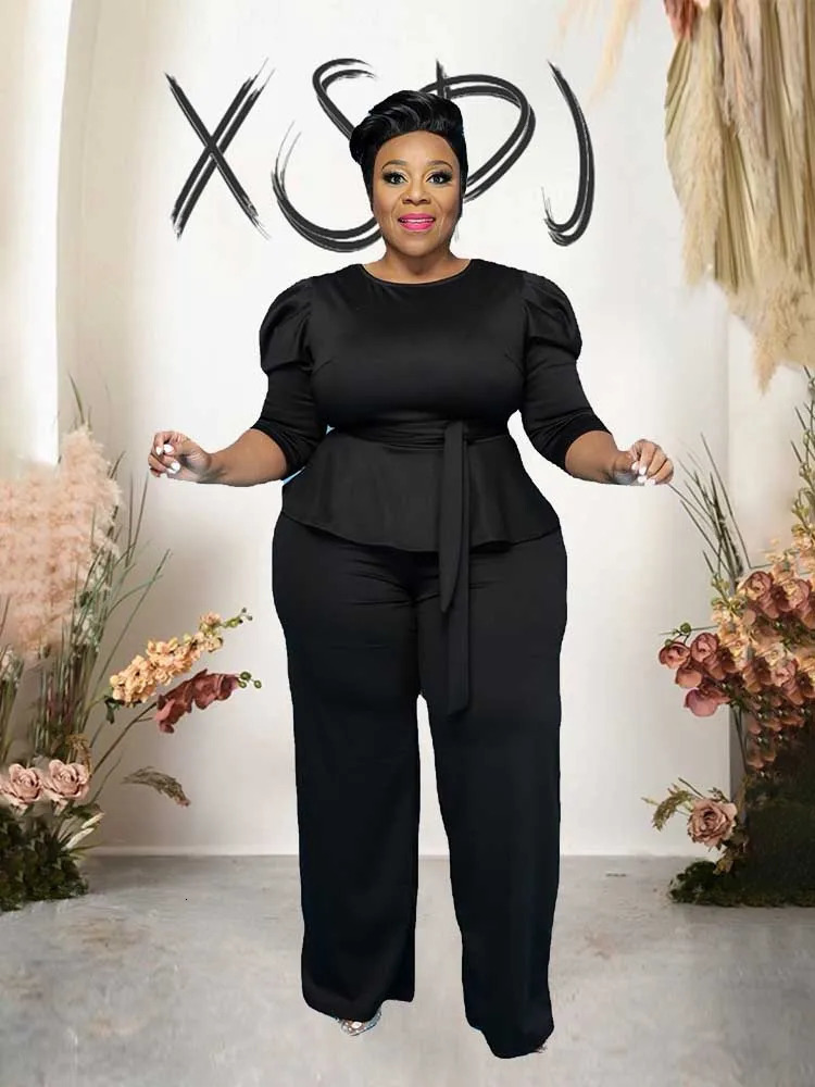 Plus Size Matching Sets Fall Clothes Two Pieces Set Solid High Waist Top and Pants Elegant Business Official Suits 250122