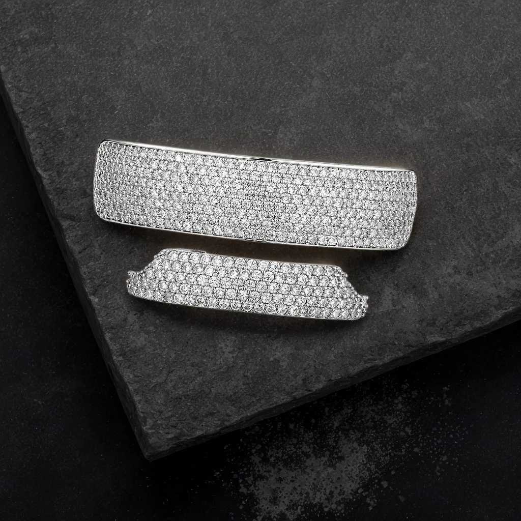 RACHELZ Gold Silver Color Iced Out CZ Stone Tooth Caps Braces Rectangle Cubic Zircon Teeth Grillz For Women Men JewelryXJ250114