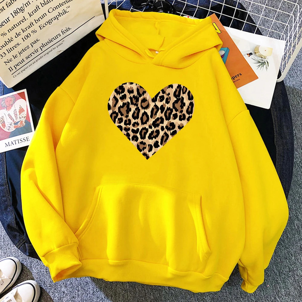 Creative Leopard Love Pattern Print Womens Hoody Loose Crewneck Hoodie Casual ONeck Hoodies Breathable Fleece Sweatshirt Female 250122
