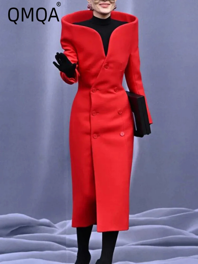 QMQA Fashion Womens er Trench Coat Personalized Stand Up Collar Slimming Long Windbreaker Autumn Clothing 1A110 250114