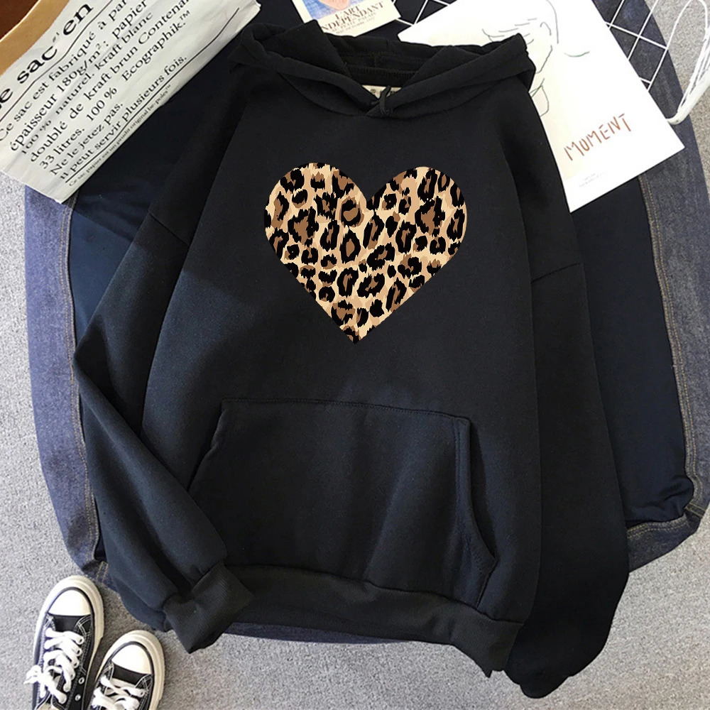 Creative Leopard Love Pattern Print Womens Hoody Loose Crewneck Hoodie Casual ONeck Hoodies Breathable Fleece Sweatshirt Female 250122