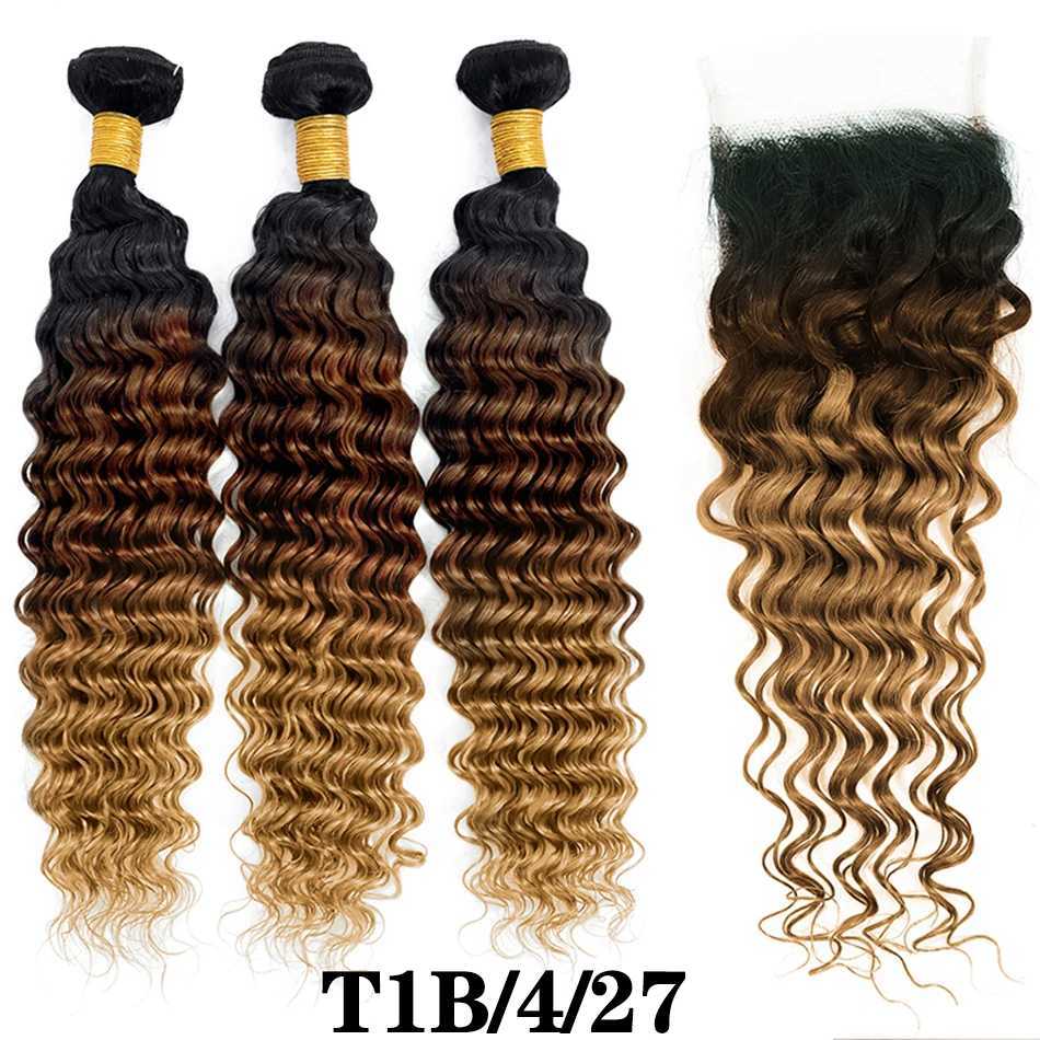 DreamDiana 12A Brazilian Deep Wave 3 Bundles with Clo Ombre Human Hair Bundles with Clo Curly Hair Bundles with CloXJ250120