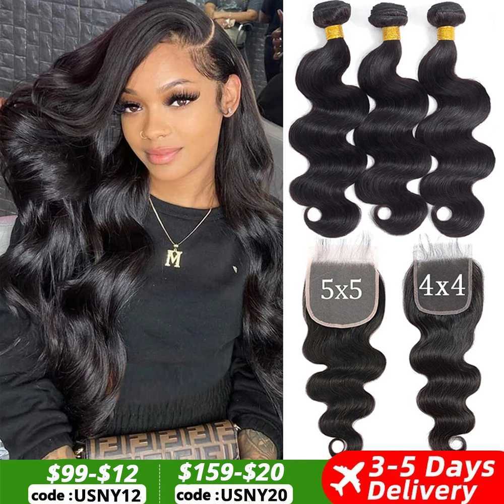 Body Wave Bundles With Clo Brazilian Human Hair Weave Bundles With 4x4 5x5 Lace Clo Hair Extension 3/4 Bundles RemyXJ250120