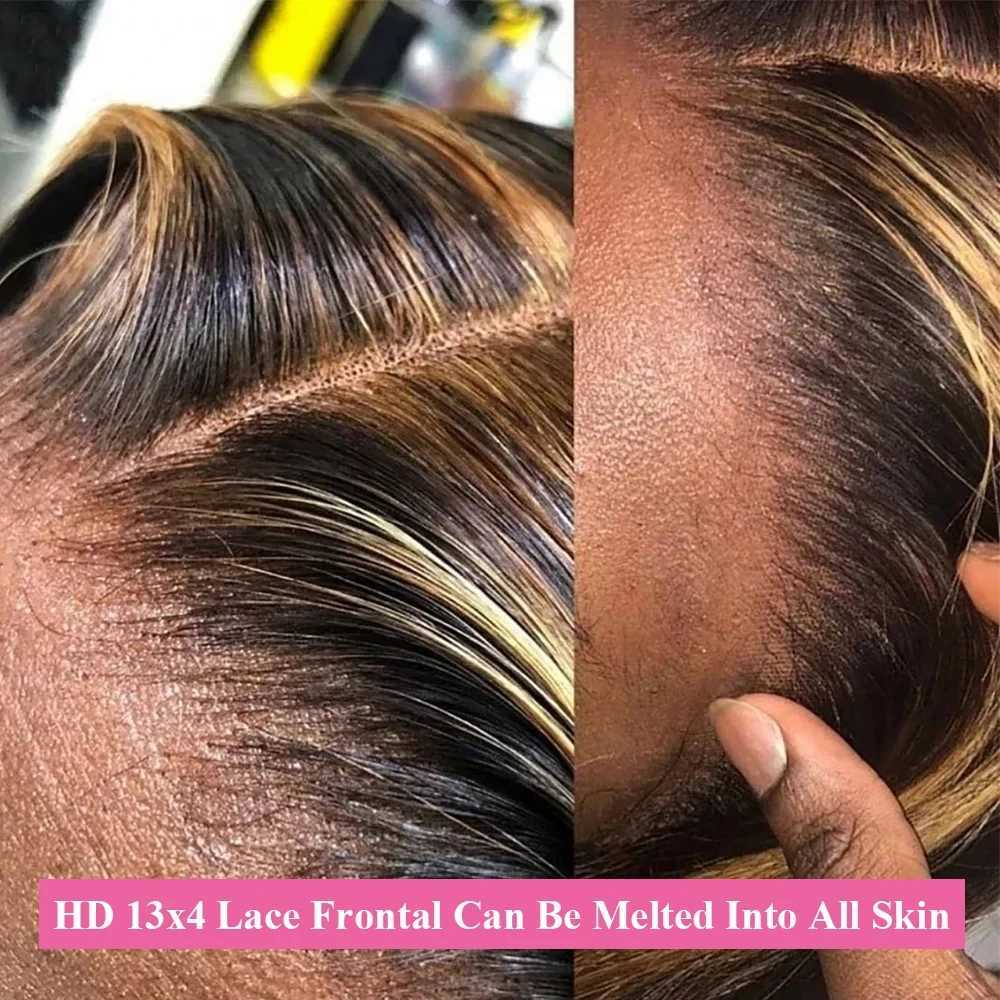 Highlight 4/27 StraightBundles With Frontal 13x4 Lace Hair Extension Brazilian Remy Hair Weaves Bundles With Clo Human HairXJ250120