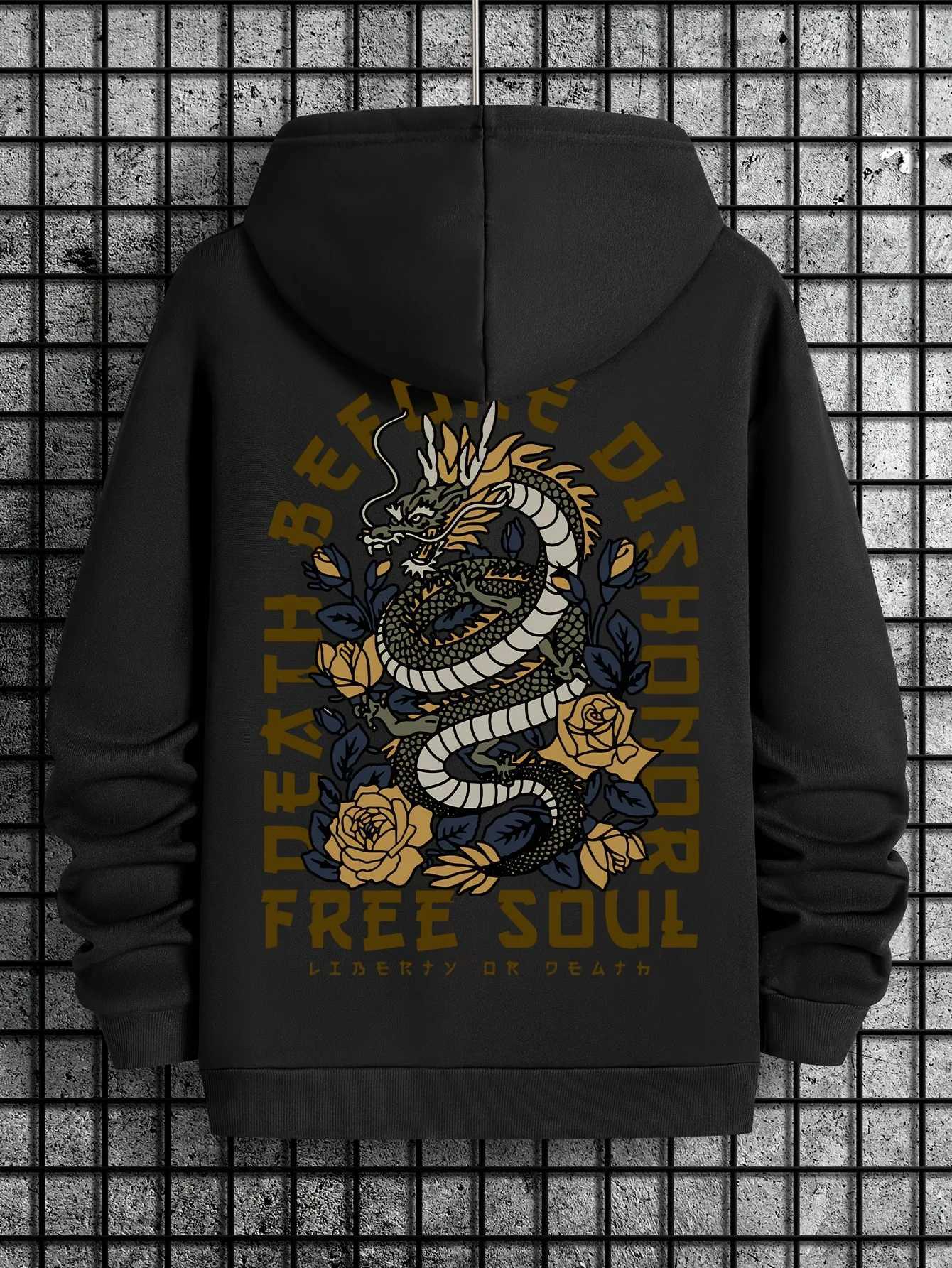 Mens Fashion Back Dragon Pattern Printed Casual Pullover Sweatshirt 2024 Hot Selling Loose Fleece Hoodie Long Sleeve S-3XLXJ2500118