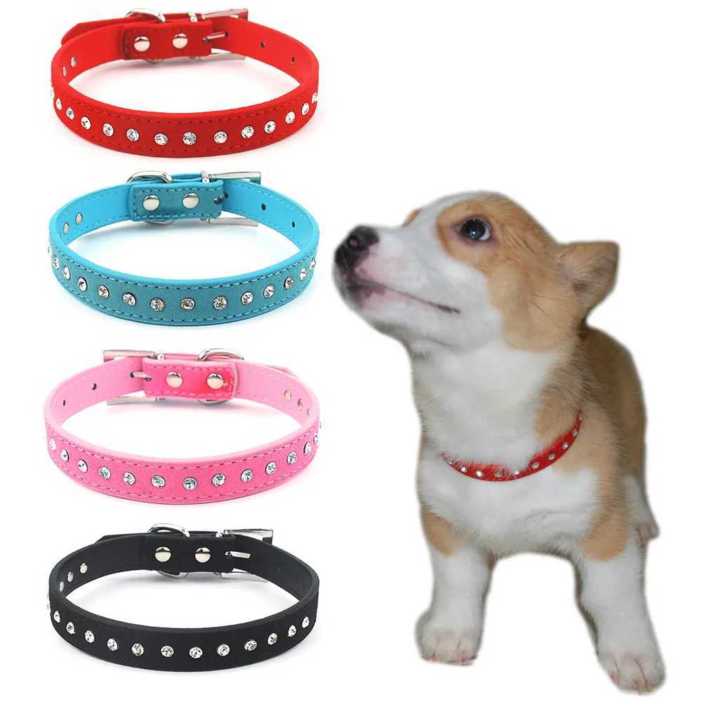 Dog Collar Bling Rhinestone Soft Suede Imitation Leather Collar Pet Accessories Crystal Diamond Collar for Small Medium Dogs X250129