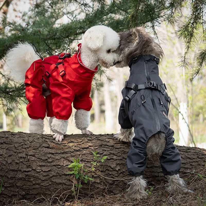 Dog Raincoat With Harness Waterproof Jacket for Small Dogs Adjustable Reflective Dog Rain Overalls Four legged raincoat Pet RainXJ250121
