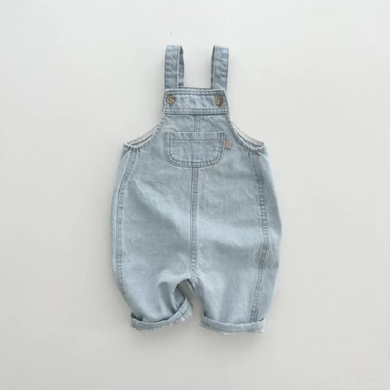 Childrens pants 06 year old thin mens suspender casual solid color breathable denim girls jumpsuit 250117
