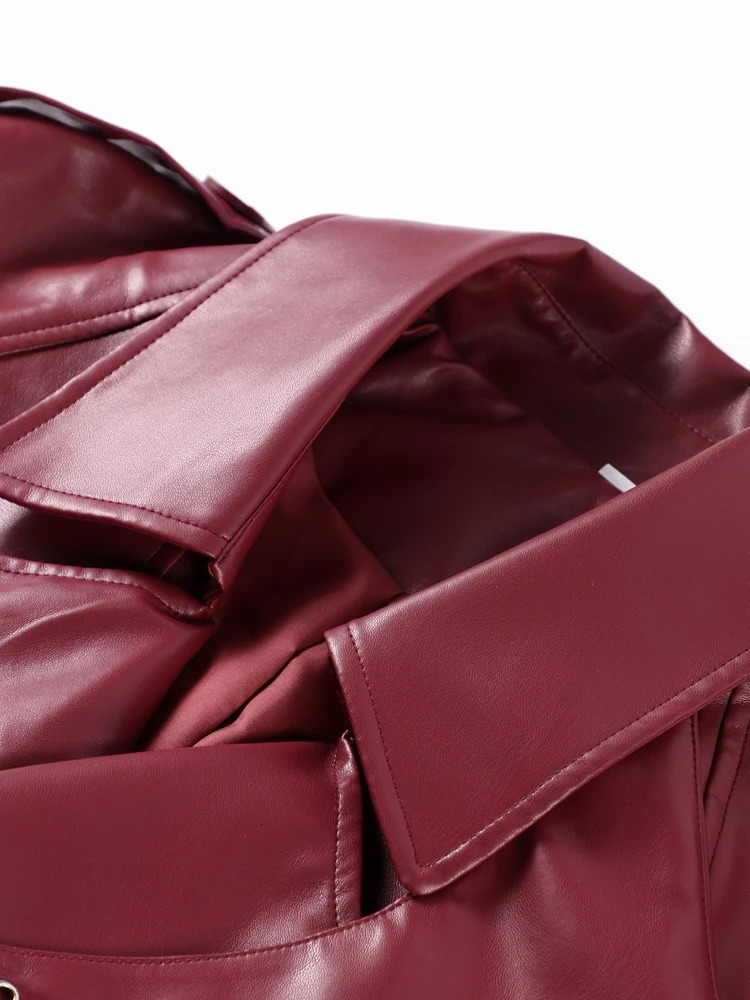 Casual Street Leather Jacket Women Solid Lapel Long Sleeved Belt Crop Female Coats Autumn Y2k Fashion Loose Pu Outwear Lady 250118