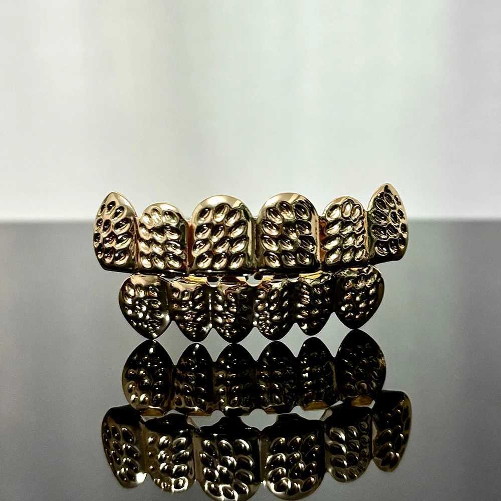 RACHELZ 6/6 Gold Silver Color Carving Patterns Teeth Grillz Braces Hip Hop Glossy Tooth Caps For Women Men Jewelry Dental GrillsXJ250114