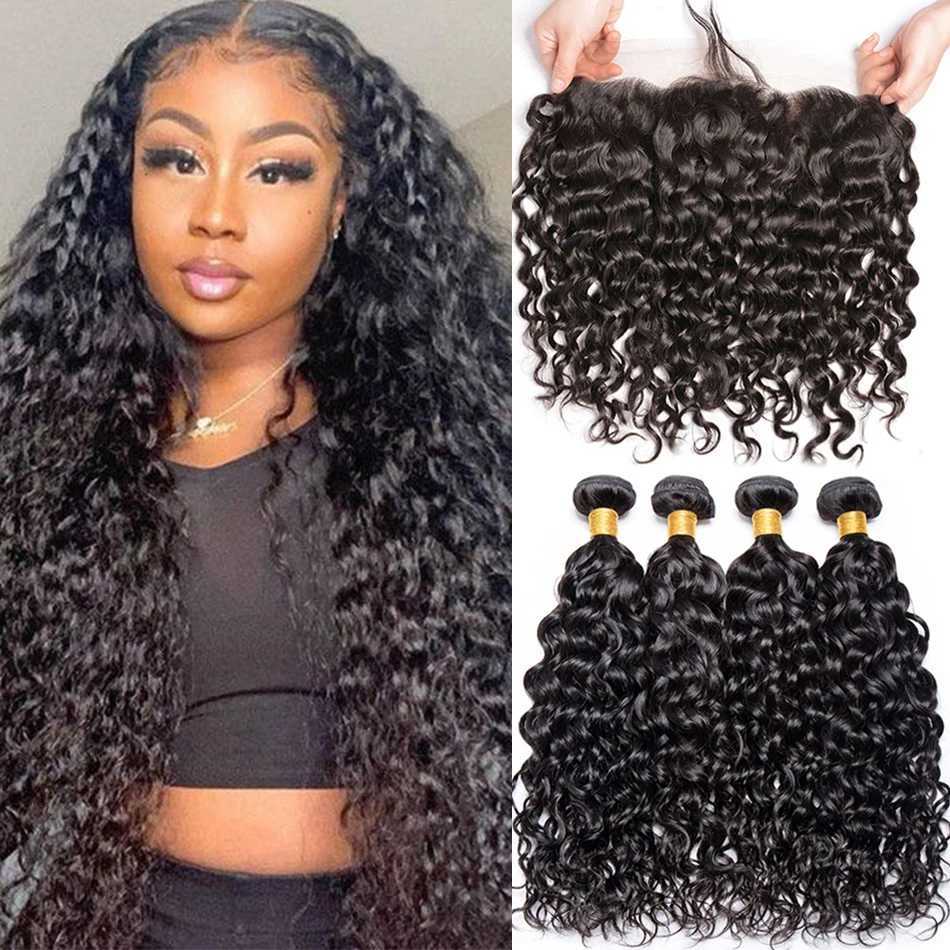 Indian Water Wave Bundles With Clo Wet and Wavy Curly Human Hair Bundles 12A Remy Hair Weave 3 Bundles With Frontal 13X4XJ250120