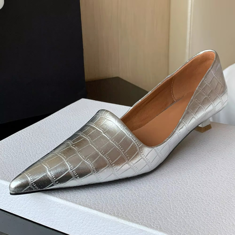 Women's Genuine Leather Kitten Pointed Toe Slip-On Pumps Elegant Ladies Low Heel Daily Dress Shoes For Women 2023 On Sale