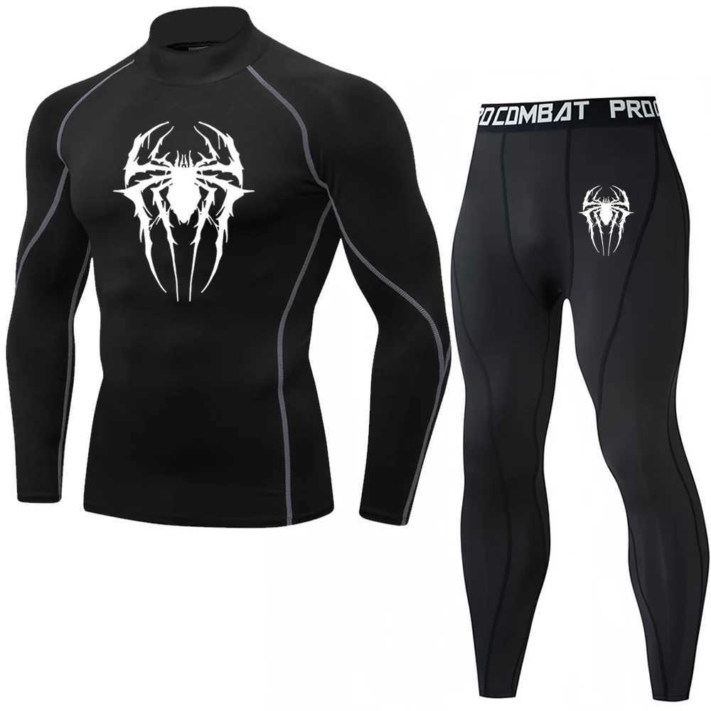 High Collar Mens Compression Sportswear Suit GYM Tight Sports Sets Workout Jogging MMA Fitness Tracksuit Two piece Sets X250129