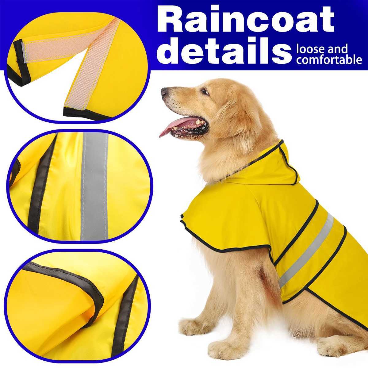 Dog Raincoat Hooded Poncho Adjustable Waterproof Reflective Rain Jacket for Small Medium and Large DogsXJ250121