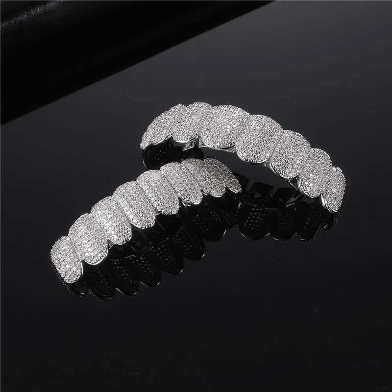RACHELZ Hip Hop Iced Out CZ Stone Teeth Grillz Shiny Cubic Zircon Tooth Caps Decor For Men Women Jewelry Halloween CosplayXJ250114