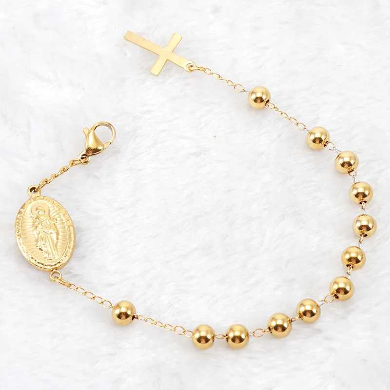 Fashion Stainless Steel Virgin Mary Beaded Religious Bracelet for Men Wen Daily Wear Hand Jewelry X250129
