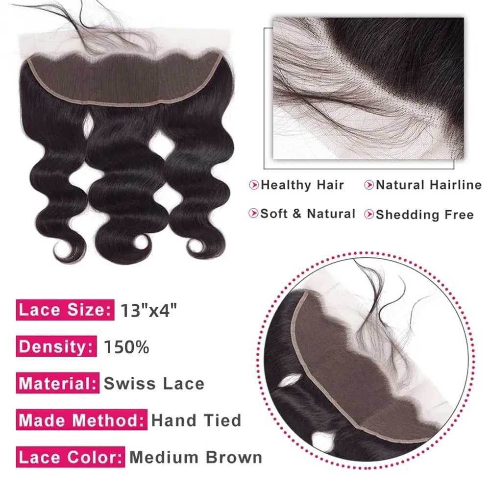 28 30 Inch Body Wave Bundles With Lace Frontal Brazilian Double Drawn 100% Raw Human Hair Bundles with Clo Frontal 13x4 LaceXJ250120