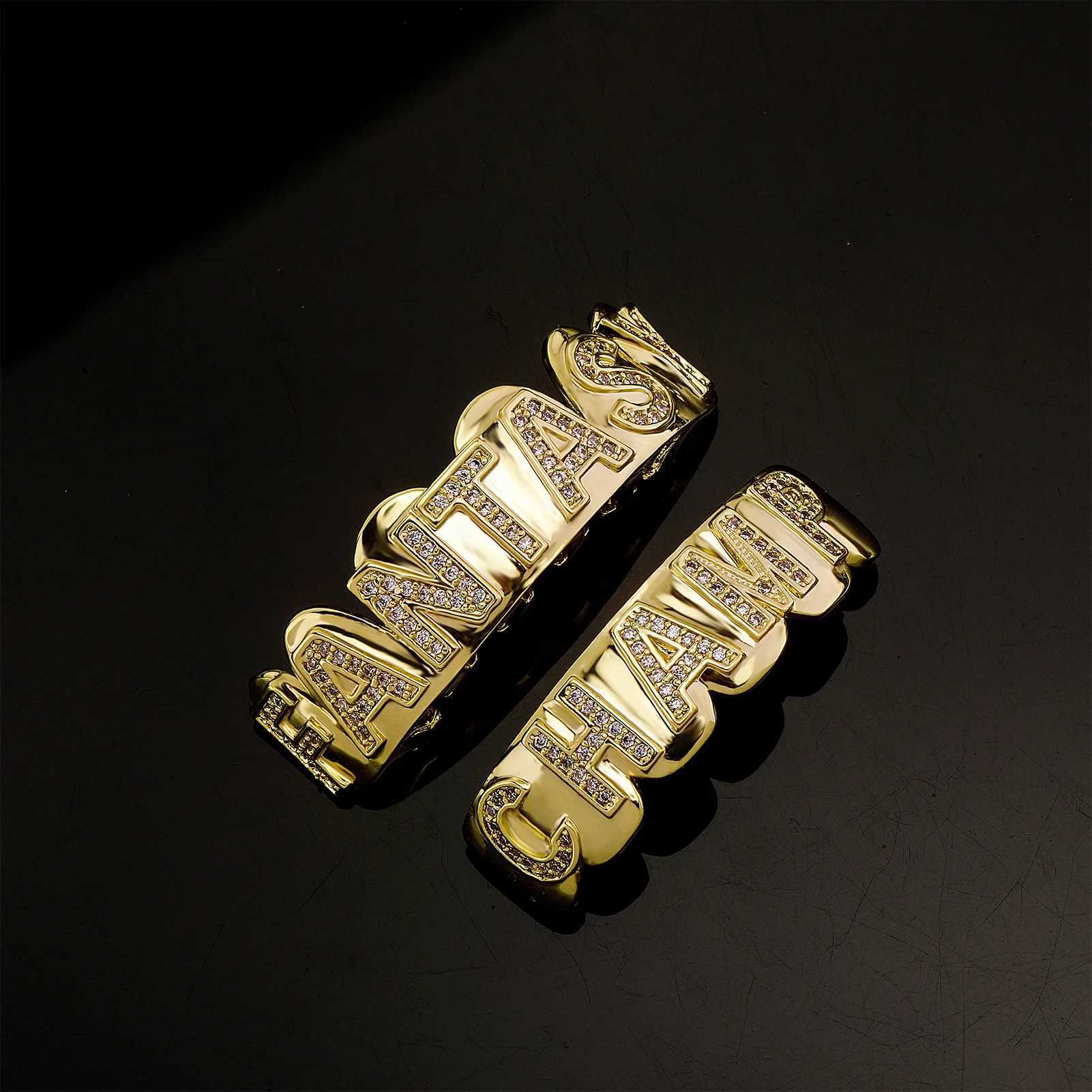Hip Hop Teeth Grillz Letter Rhinestones Silver 18K Gold Plated Tooth Rapper Jewelry Iced Out Grills For Men WomenXJ250114