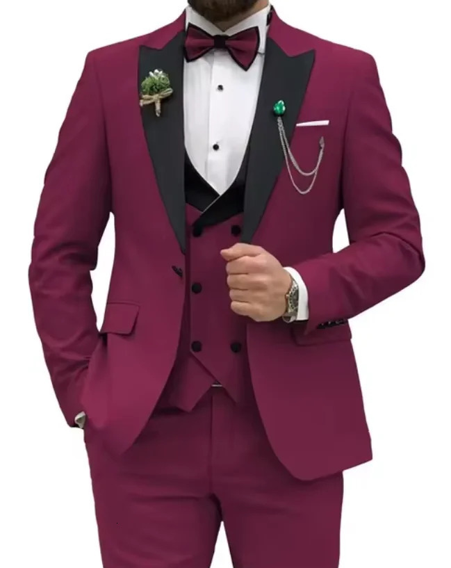 Beige Business Men Suits Costume Homme Slim Fit 3 Piece Double Breasted Suit Wedding Prom Party BusinessBlazerVestPants 250122