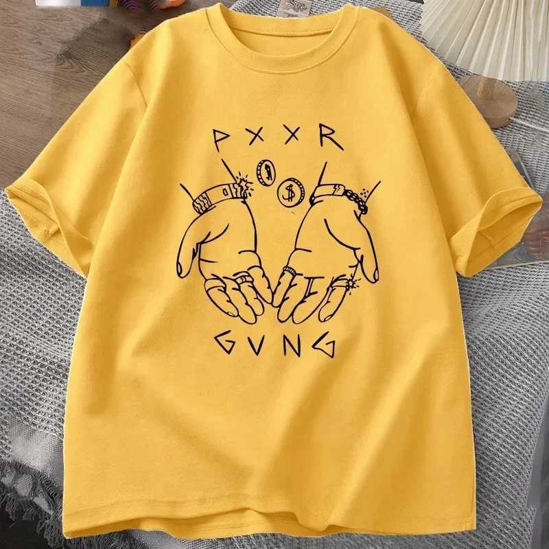 Pxxr Gvng Graphic Printed Summer T-shirts Round Neck Oversized Tshirt Men Cotton Short Sleeve Tops Casual Unisex Streetwear TeesXJ250117
