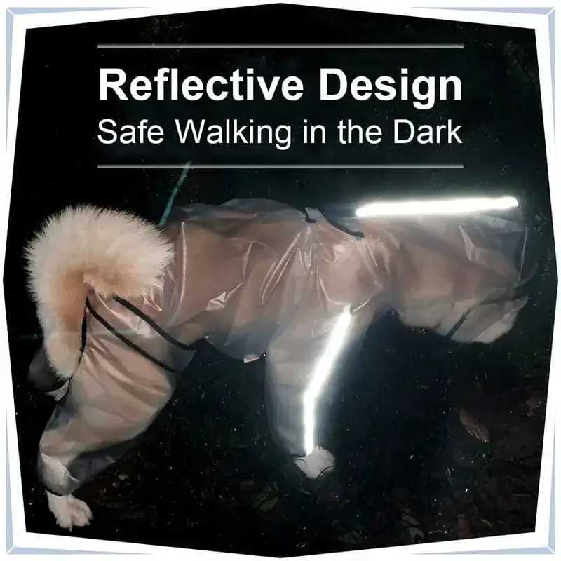 JBTP New Dog Raincoat Dog Hooded Slicker Poncho 4 Legs Dog Rain Jacket Reflective Stripe Transparent Water Resistant RaincoatXJ250121