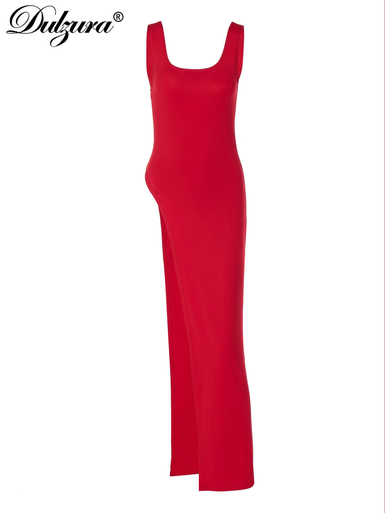 Dulzura 2024 Sexy Sleeveless Side High Split Dress Solid Backles Midi Dresses Summer Party Club Streetwear Clothes Y2K 250121