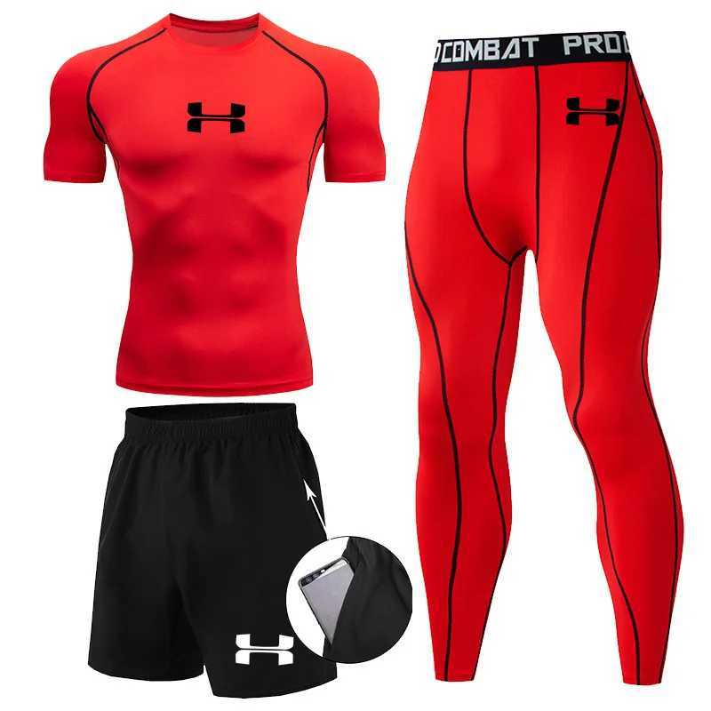 N-Print Rashguard Mens Sportswear Compression Suits Quick Dry Gym Fitness Running Tracksuits Mens T Shirts+Shorts 3 Pieces Sets X250129