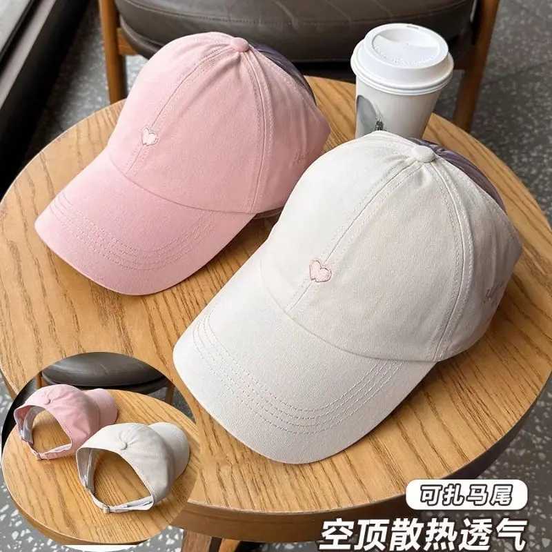 Children Girls Ponytail Baseball Caps Sun Hats Baseball Caps Adjustable Solid Color Love Heart Designs Peaked Caps Hat M250121