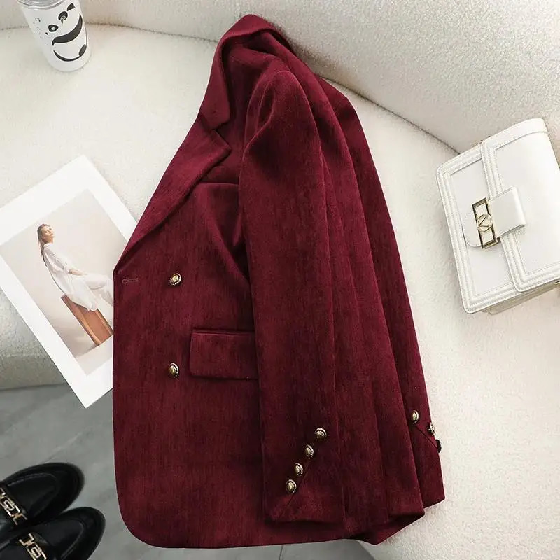 Autumn Winter Thick Blazer Jackets Woman Clothing Turn Down Collar Vintage Coats Outerwears Elegant Ladies Jaqueta Feminina 250106