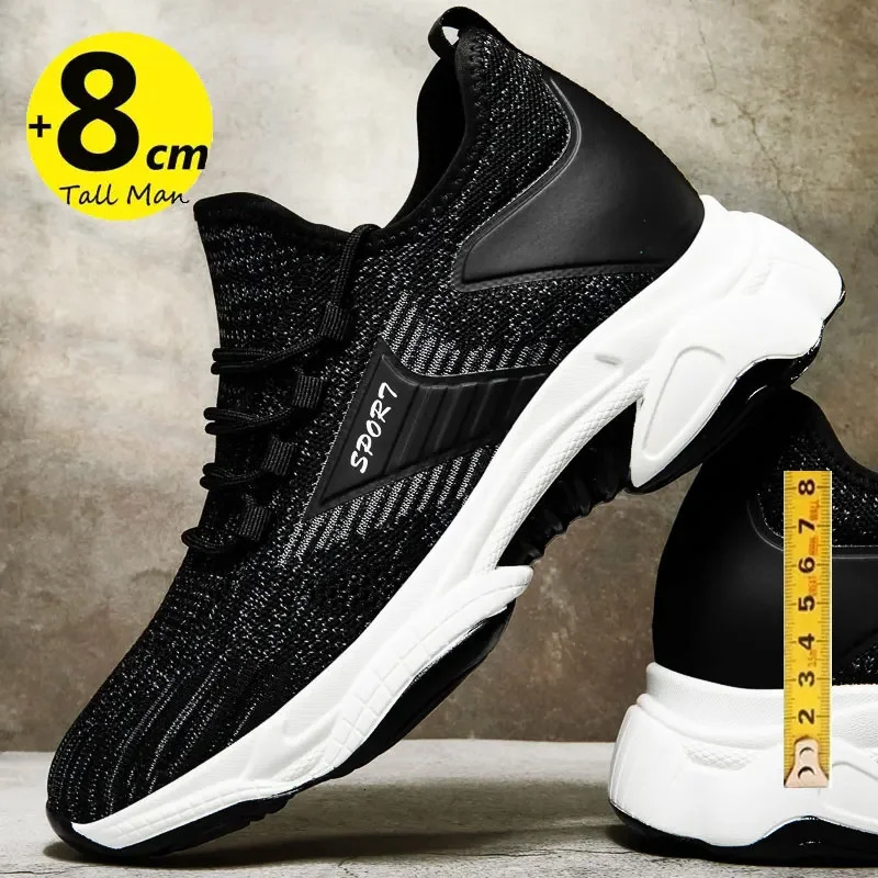 Sneakers men elevator shoes height increase for men breathable casual insole 8cm 6cm optional heels moccasins taller male 250113