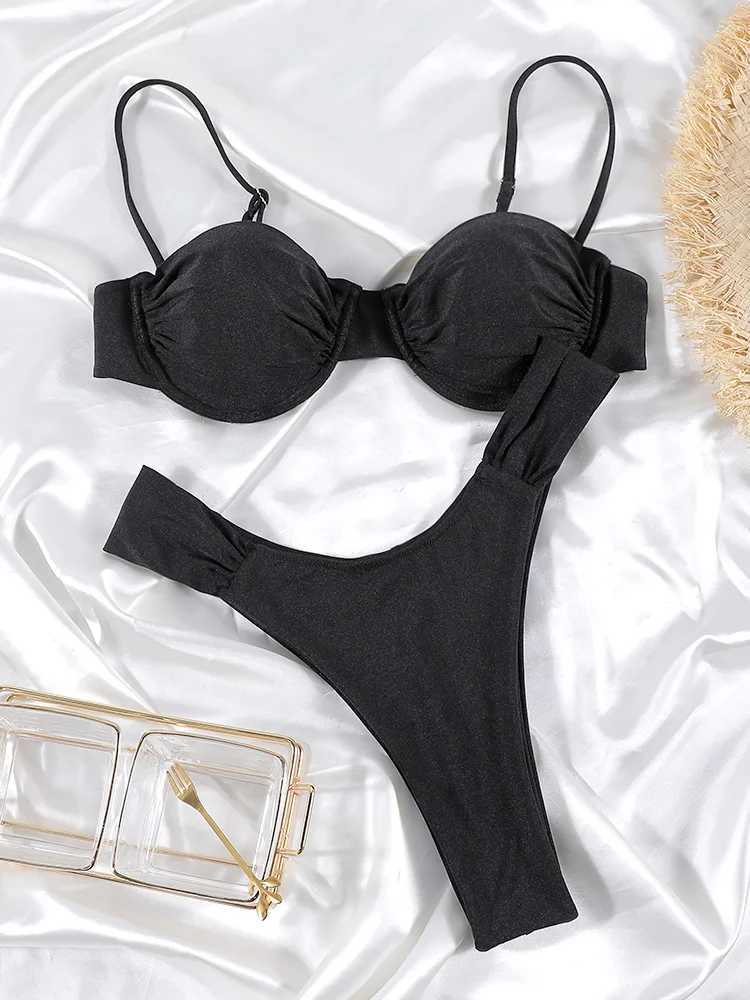 Miyouj Womens Bikini 2025 Bikini Sets High Cut Swimwear Push Up Swimsuit Solid Color Biquini jer Bathsuit New Two Piece SuitsXJ250120