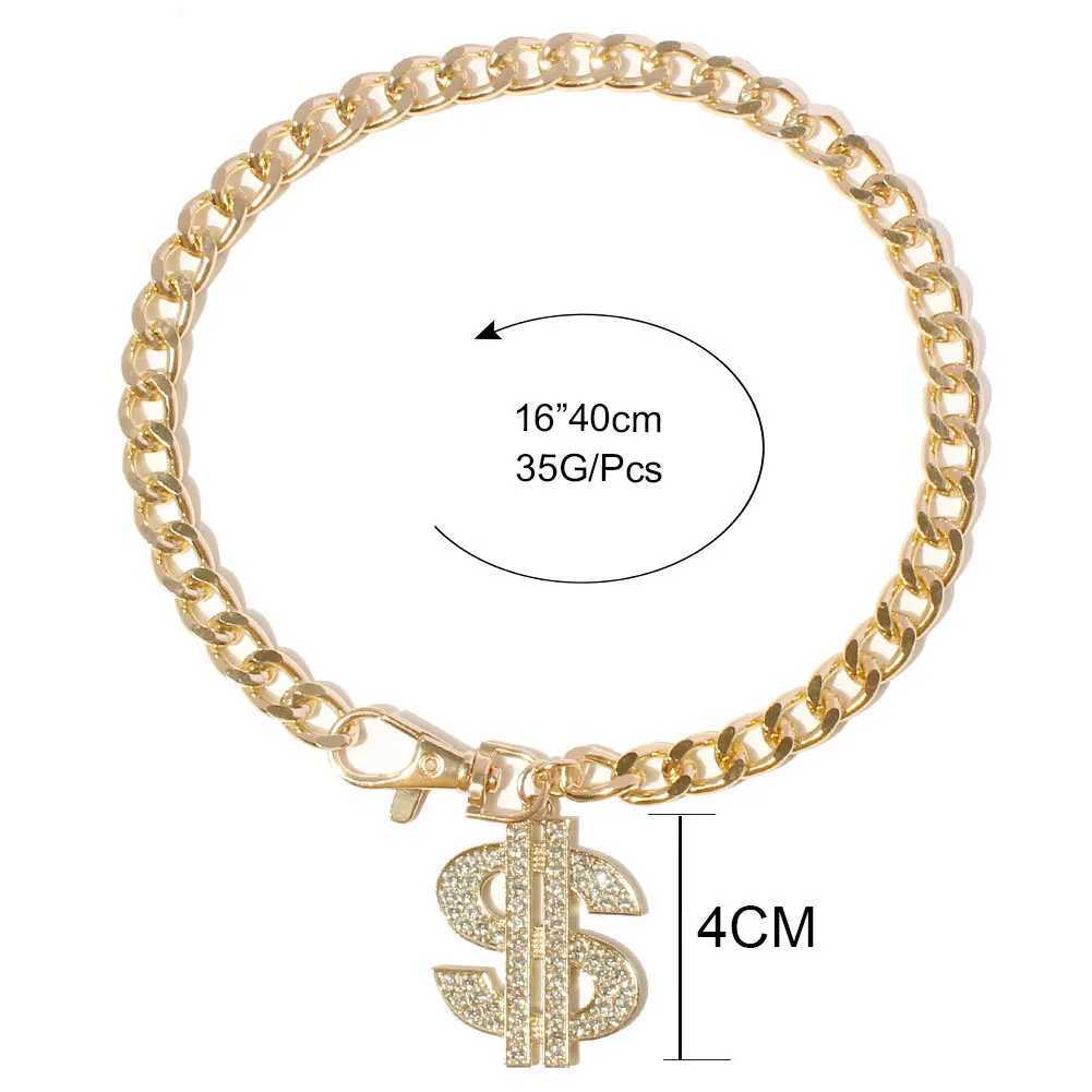 Luxury Dog Collar Necklace for Small Medium Dogs Dollar Sign Pendants Hip Hop Gold/Silver Plated Chain Jewelry Pet Accessories X250129
