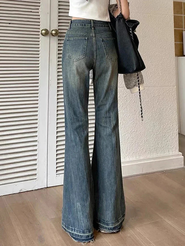 Winter Fashion Slim Fit Casual Retro Blue Womens Jeans American YK2 Unique Office Pocket Basic Women Flare Pants 250108
