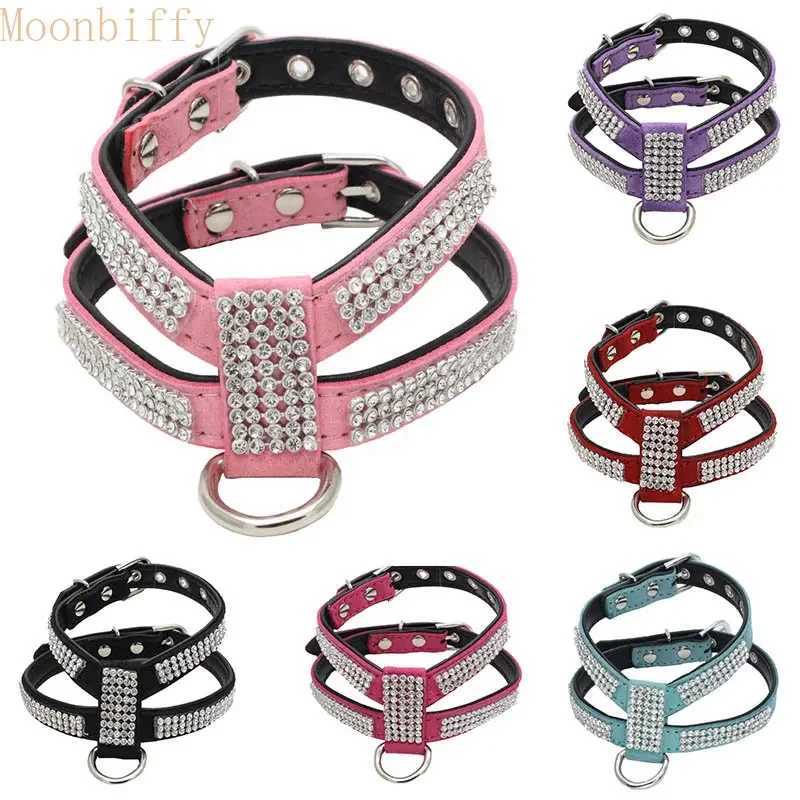 Dog Collar pet chest strap Adjustable Pet Products Necklace Dog Harness Leash Quick Release Bling K-shaped Rhinestone PU Leather X250129