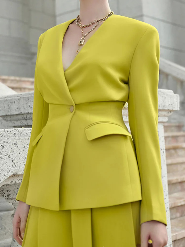 LANMREM Elegant Suits 2 Set For Women Gathered Waist Blazers High Pleasted Wide Leg Pants Fashion 2025 26D8939 250114