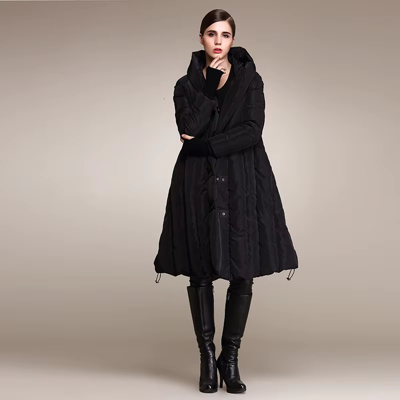 Winter Fashion 90% Duck Fashion Oversized Hooded Cloak Style Long Down Jacket Female Loose Thicker Warm Coat Wj1307